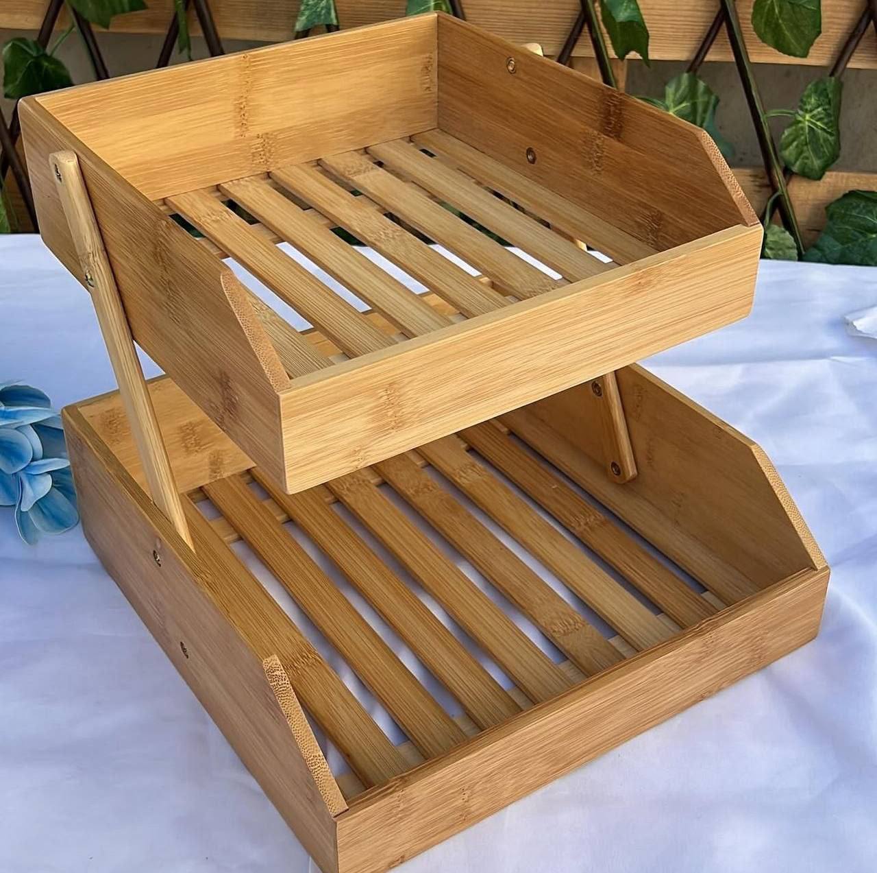 Panier de Rangement 2 Niveaux en Bois