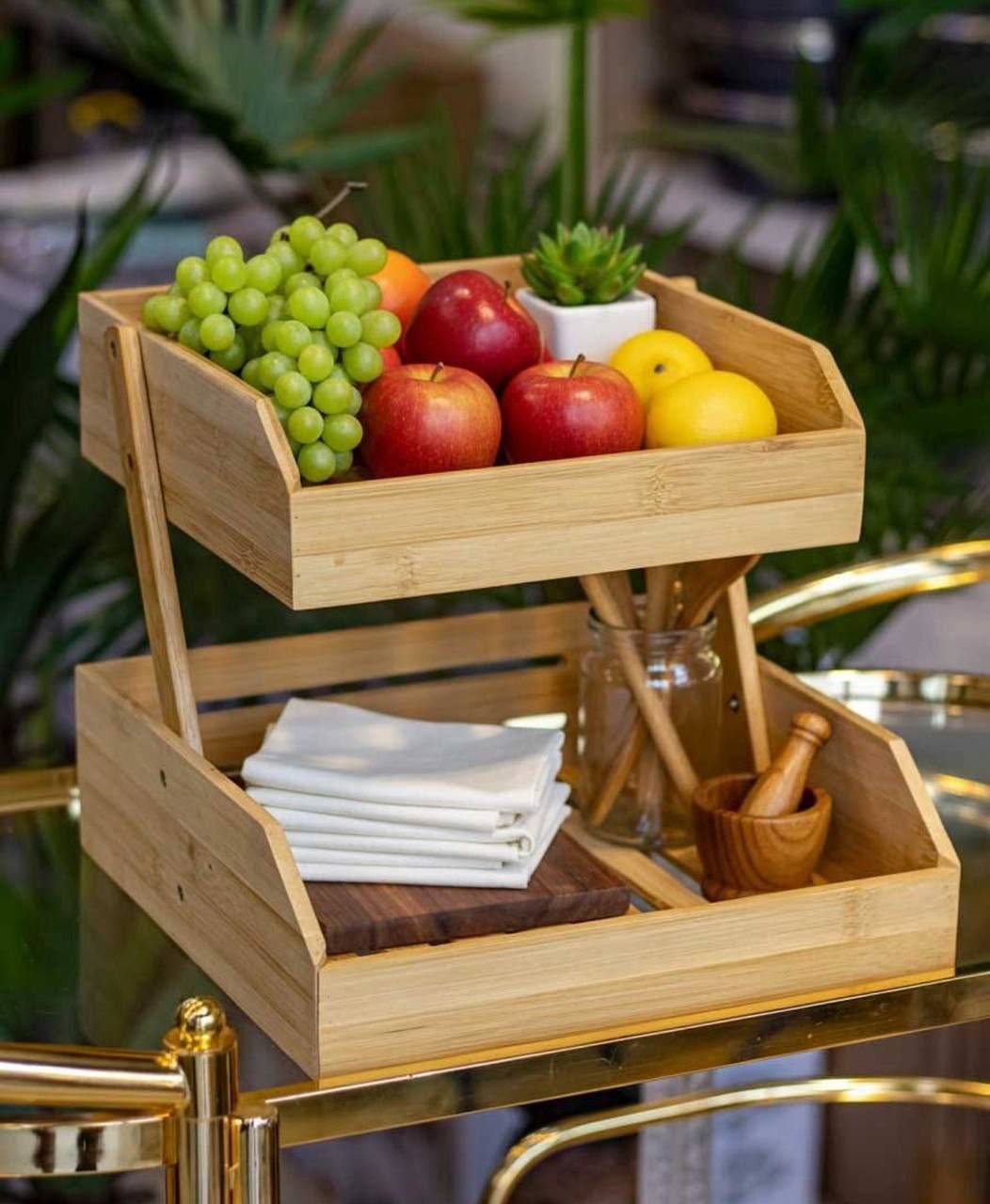 Panier de Rangement 2 Niveaux en Bois