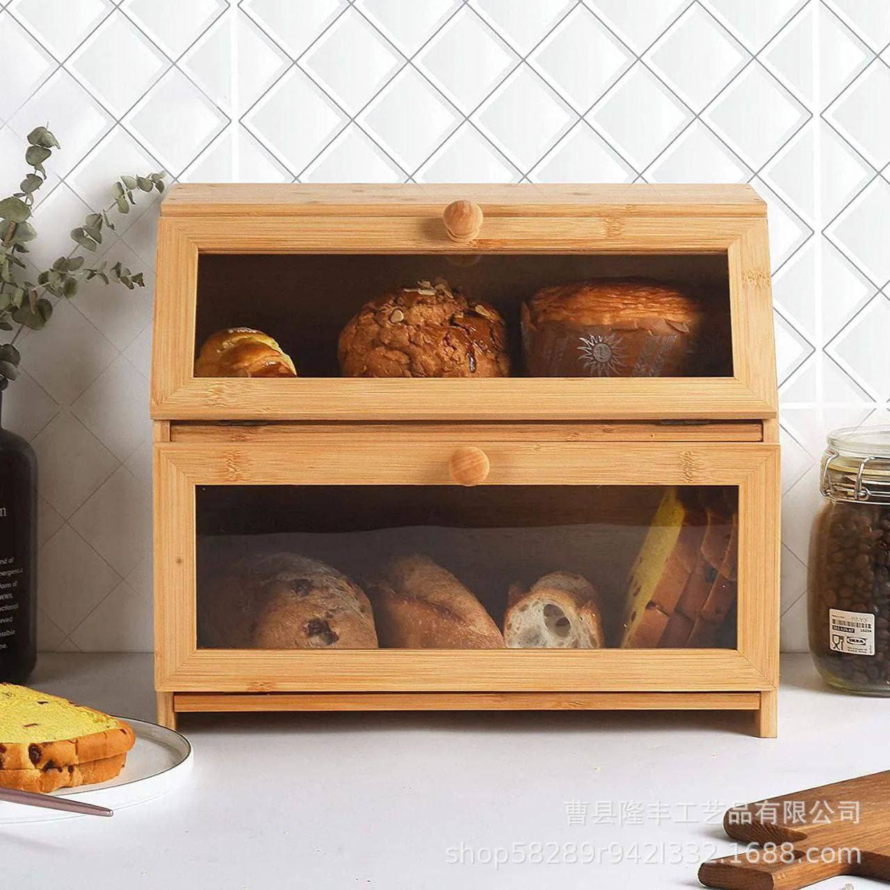 Boîte à Pain en Bois 2 Niveaux