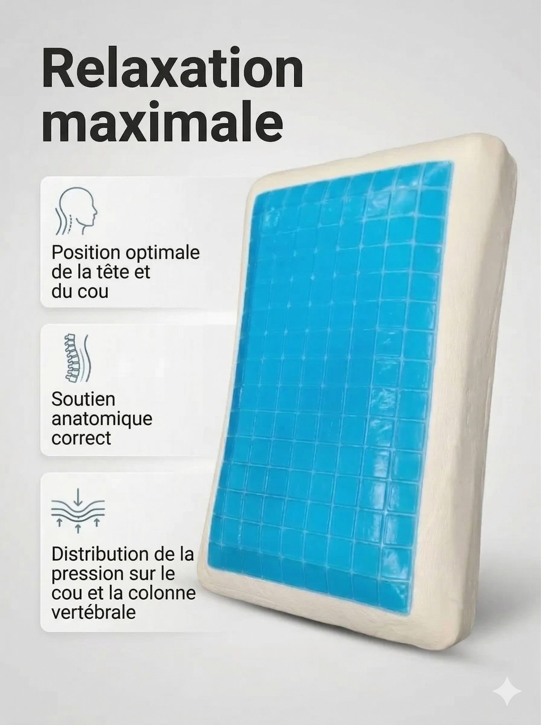 Oreiller à mémoire de forme avec une couche de gel rafraîchissant