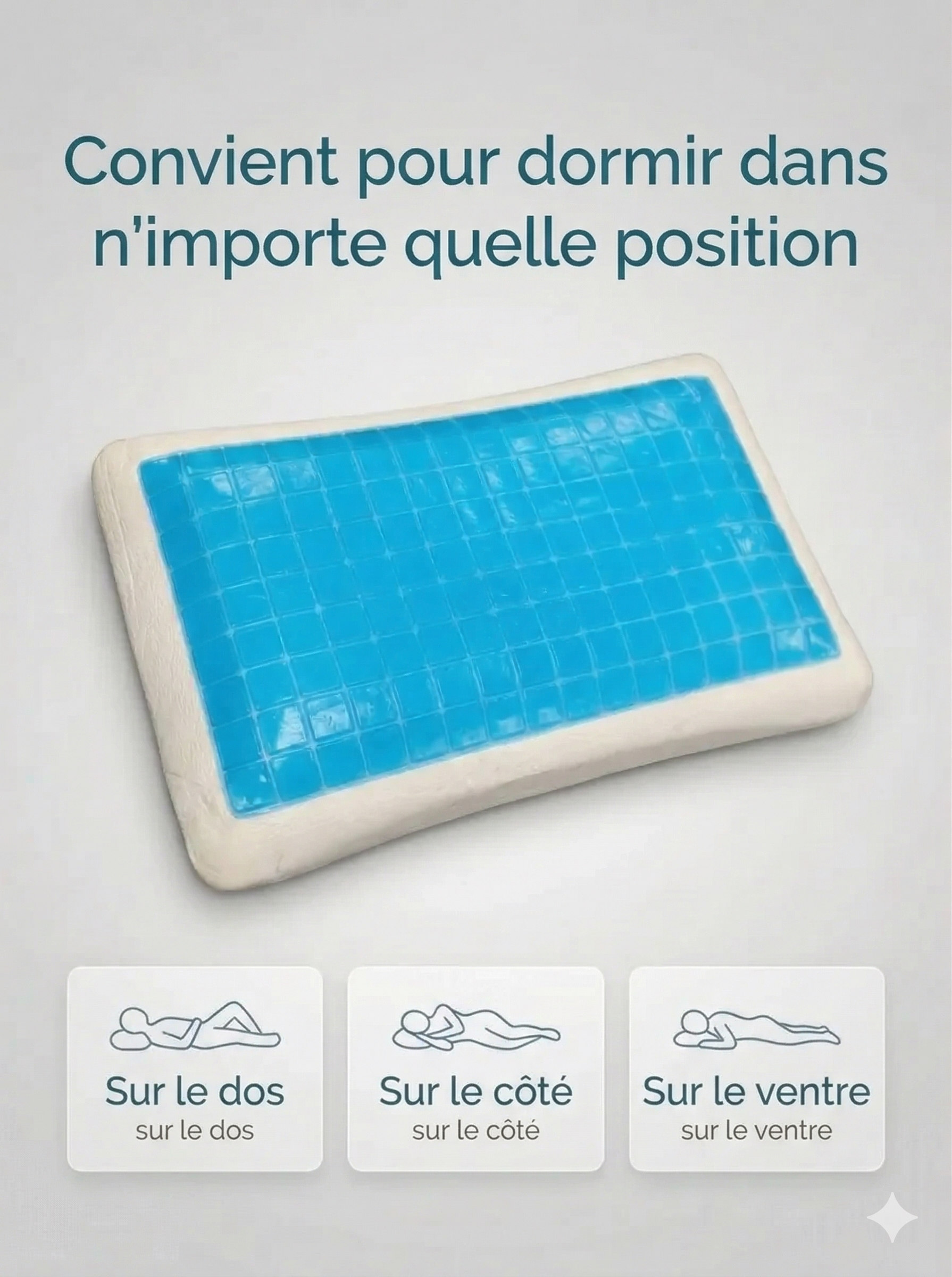 Oreiller à mémoire de forme avec une couche de gel rafraîchissant