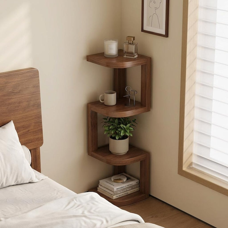 Table de chevet d’angle en bois à 4 niveaux, étagère moderne et minimaliste