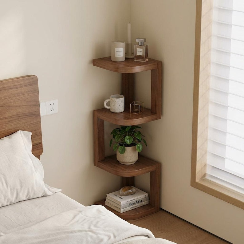 Table de chevet d’angle en bois à 4 niveaux, étagère moderne et minimaliste