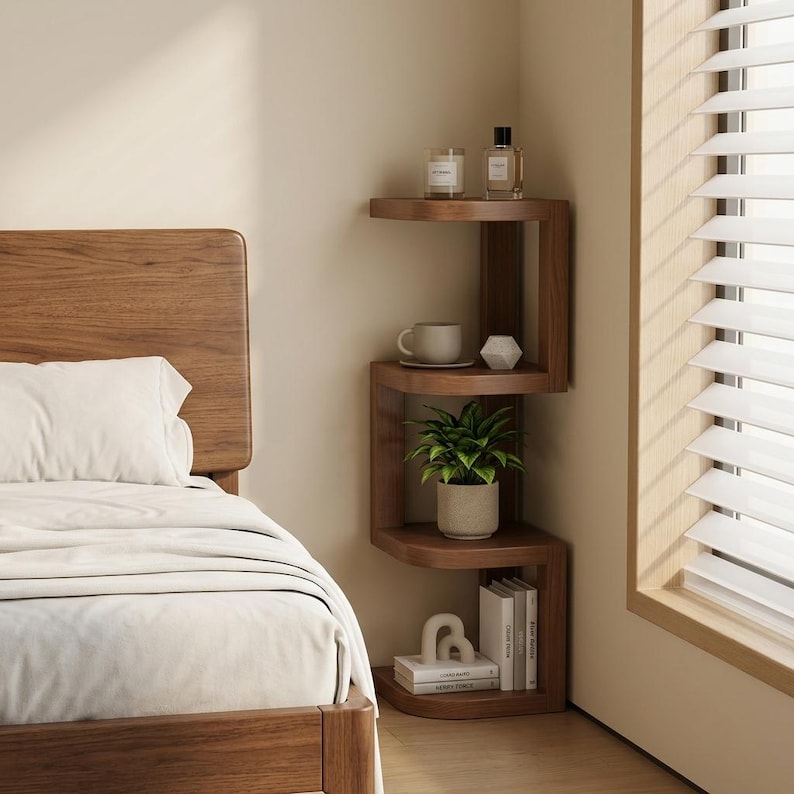 Table de chevet d’angle en bois à 4 niveaux, étagère moderne et minimaliste
