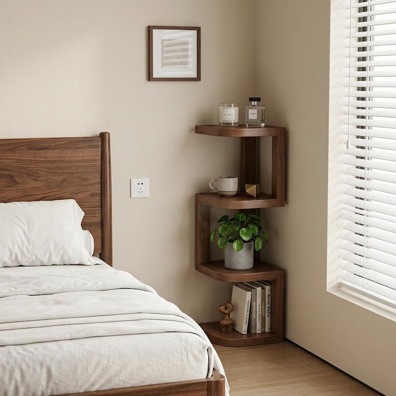 Table de chevet d’angle en bois à 4 niveaux, étagère moderne et minimaliste